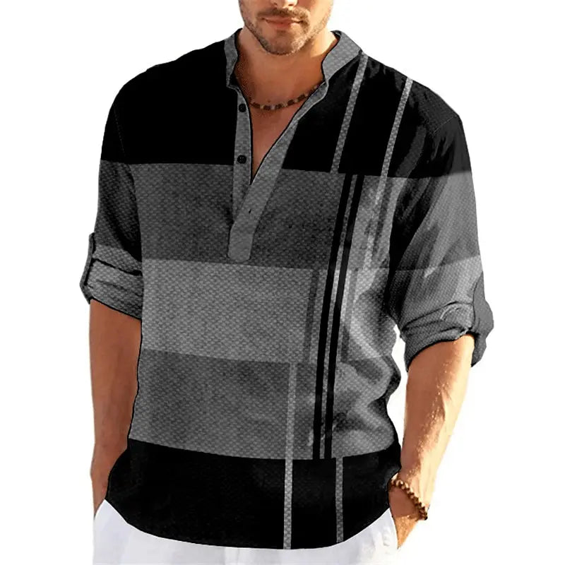 Striped Color Block 3D Print Henley Shirts