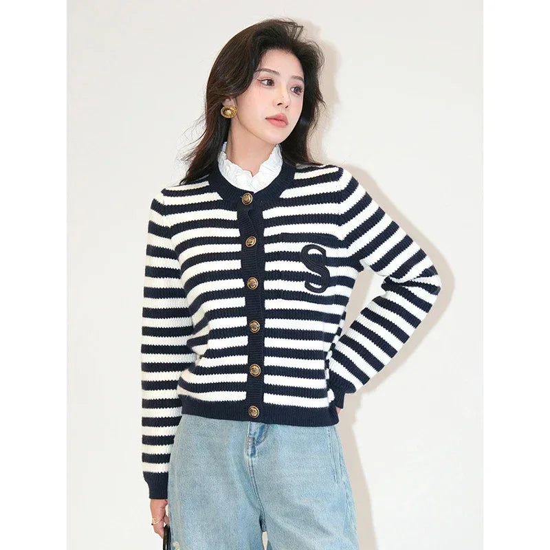 Classic S Letter Knit Cardigan Coat