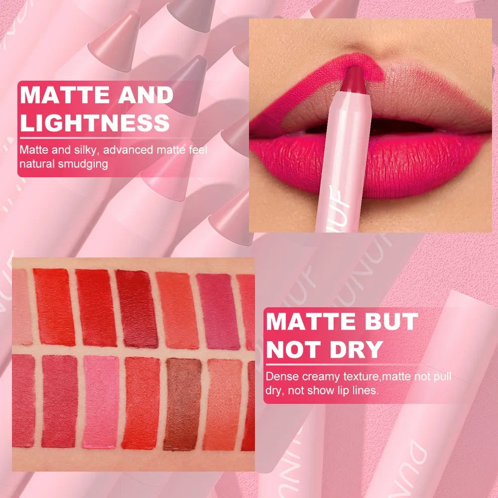 18-Colors Lipstick Pencil Waterproof Sexy Red Matte Contour Tint Lipstick Lasting Non-stick Cup Lipliner Pen Lip Makeup Cosmetic