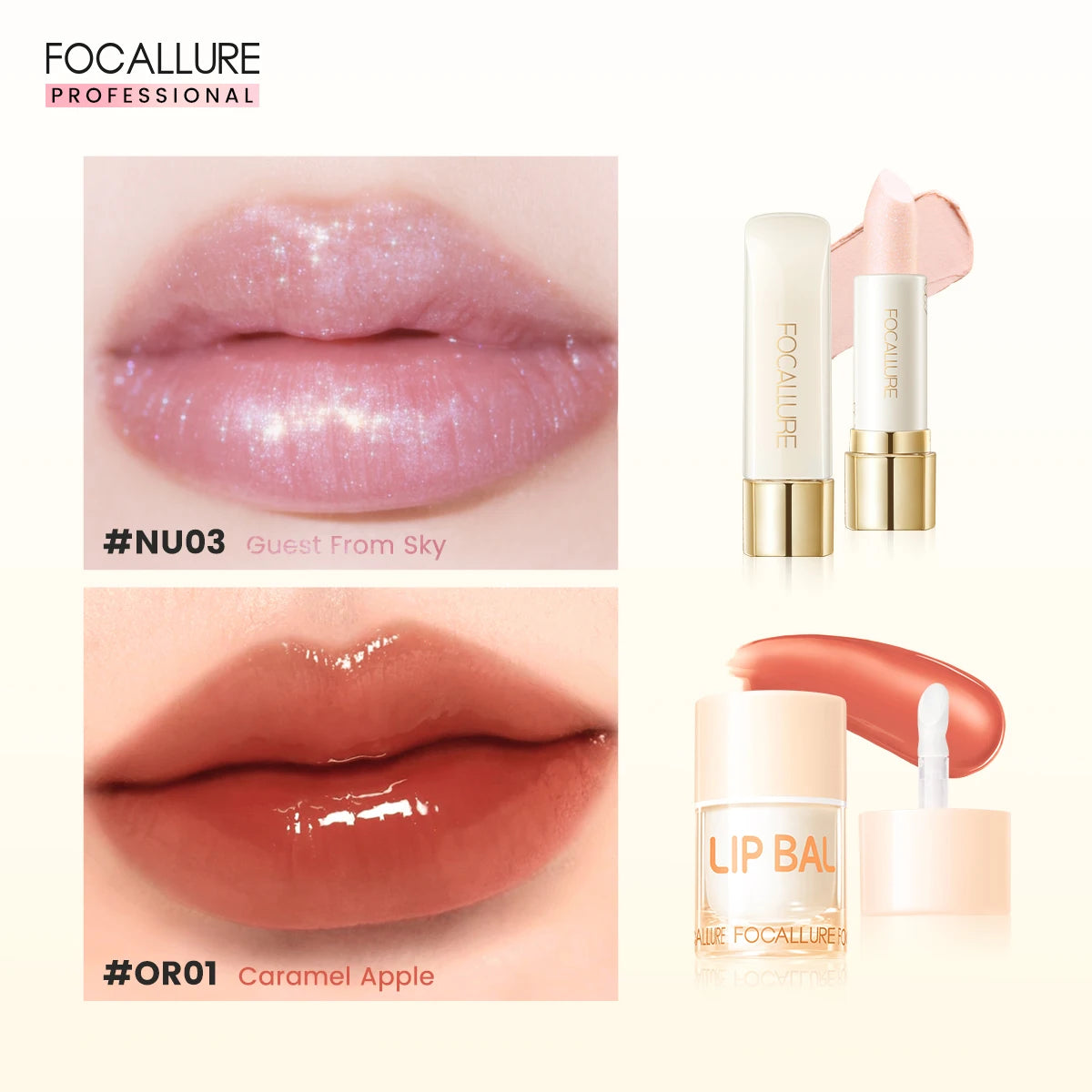 FOCALLURE 2 Stück Lipgloss Diamant-Lippenstift Nicht klebender flüssiger Lippenstift Set Feuchtigkeitsspendende Lip Blam Lippen Make-up Kosmetik