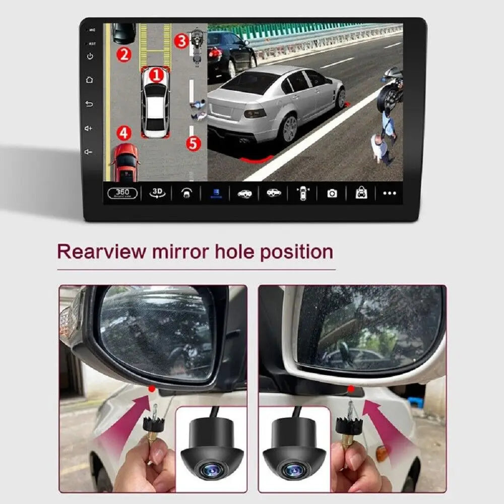 Car 1080P AHD 360 Camera Panoramic Surround View Right+Left+Front+Rear View Camera System for Android Auto Radio Night Vision