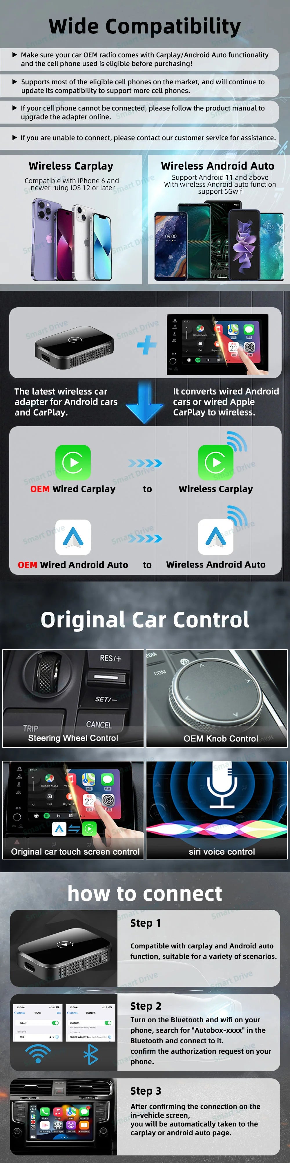 Mini 2in1 Kabelgebundene zu kabellose AI-Box Carplay Android Auto Adapter für OEM-Autoradio Smart Audio Box Bluetooth WiFi Automatische Verbindung