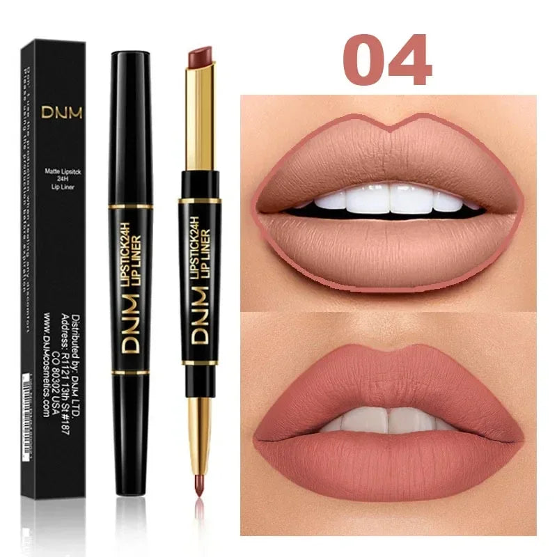 2 in 1 matter Lippenstift, doppelseitiger Lippenkonturenstift, Rot/Nude, langlebig, wasserdicht, charmante Make-up-Tools für Damen