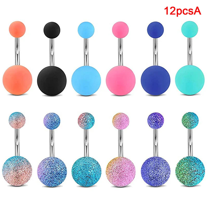 5-12pc/Set Cute Dangle Belly Ring Pack 14G Navel Piercing Bulk Sexy Belly Ring Set Belly Button Ring Lot Pircing Ombligo Jewelry