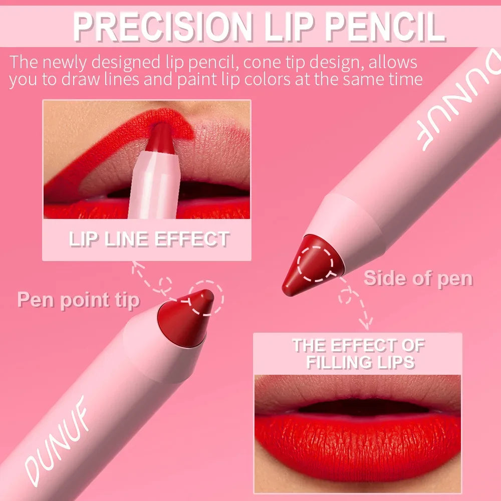 18-Colors Lipstick Pencil Waterproof Sexy Red Matte Contour Tint Lipstick Lasting Non-stick Cup Lipliner Pen Lip Makeup Cosmetic