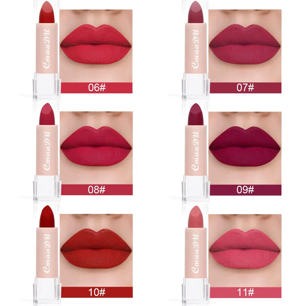 1PC Matte Nude Lippenstift Wasserdicht Langlebig Antihaft-Cup Sexy Rot Rosa Samt Lippenstifte Frauen Make-Up Kosmetik 15 Farben