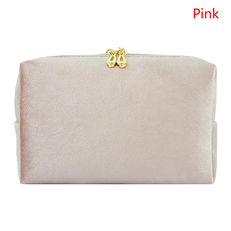 1 Pc Velvet Women Cosmetic Bag Travel Large Makeup Bag Solid Color Zipper Lipstick Storage Bags Female Make Up Organizer Pouch