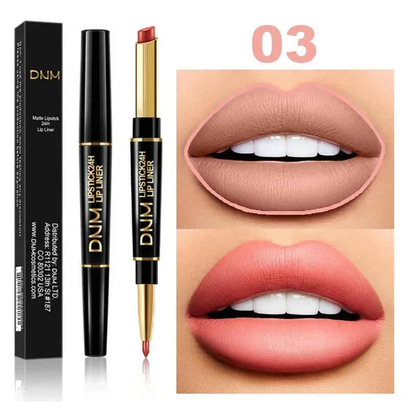 2 in 1 matter Lippenstift, doppelseitiger Lippenkonturenstift, Rot/Nude, langlebig, wasserdicht, charmante Make-up-Tools für Damen