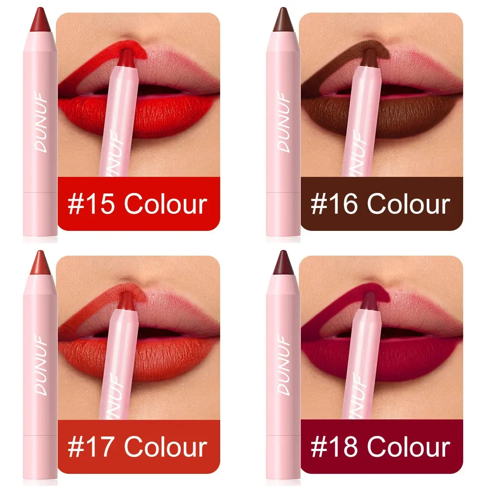 18-Colors Lipstick Pencil Waterproof Sexy Red Matte Contour Tint Lipstick Lasting Non-stick Cup Lipliner Pen Lip Makeup Cosmetic