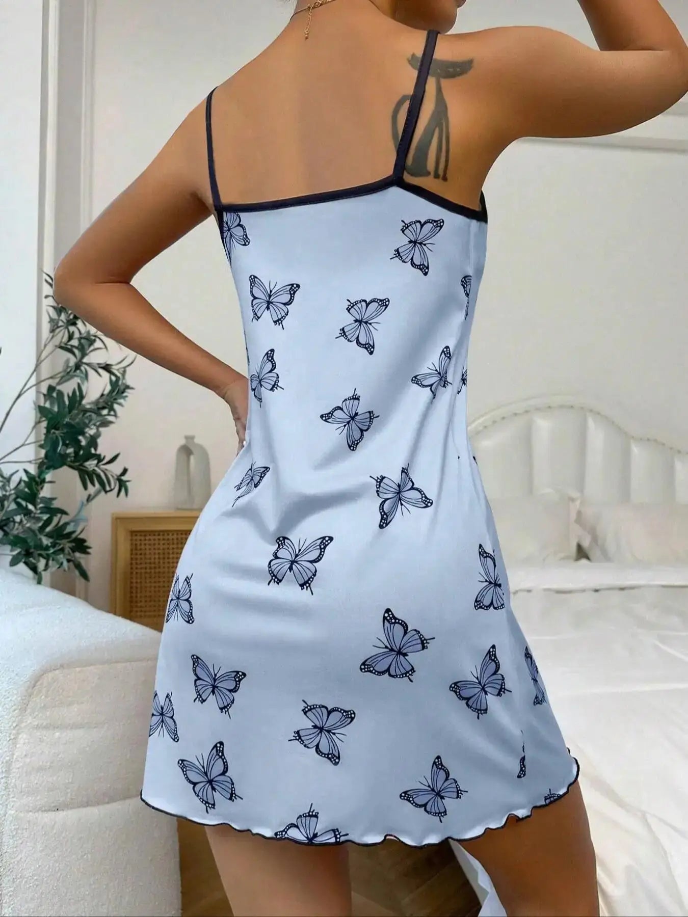 Sexy Heart Eyelash Print Slip Nightdress Lettuce Trim Round Neck Sleep Mini Dress For Valentine's Day Women's Sleepwear Dresses