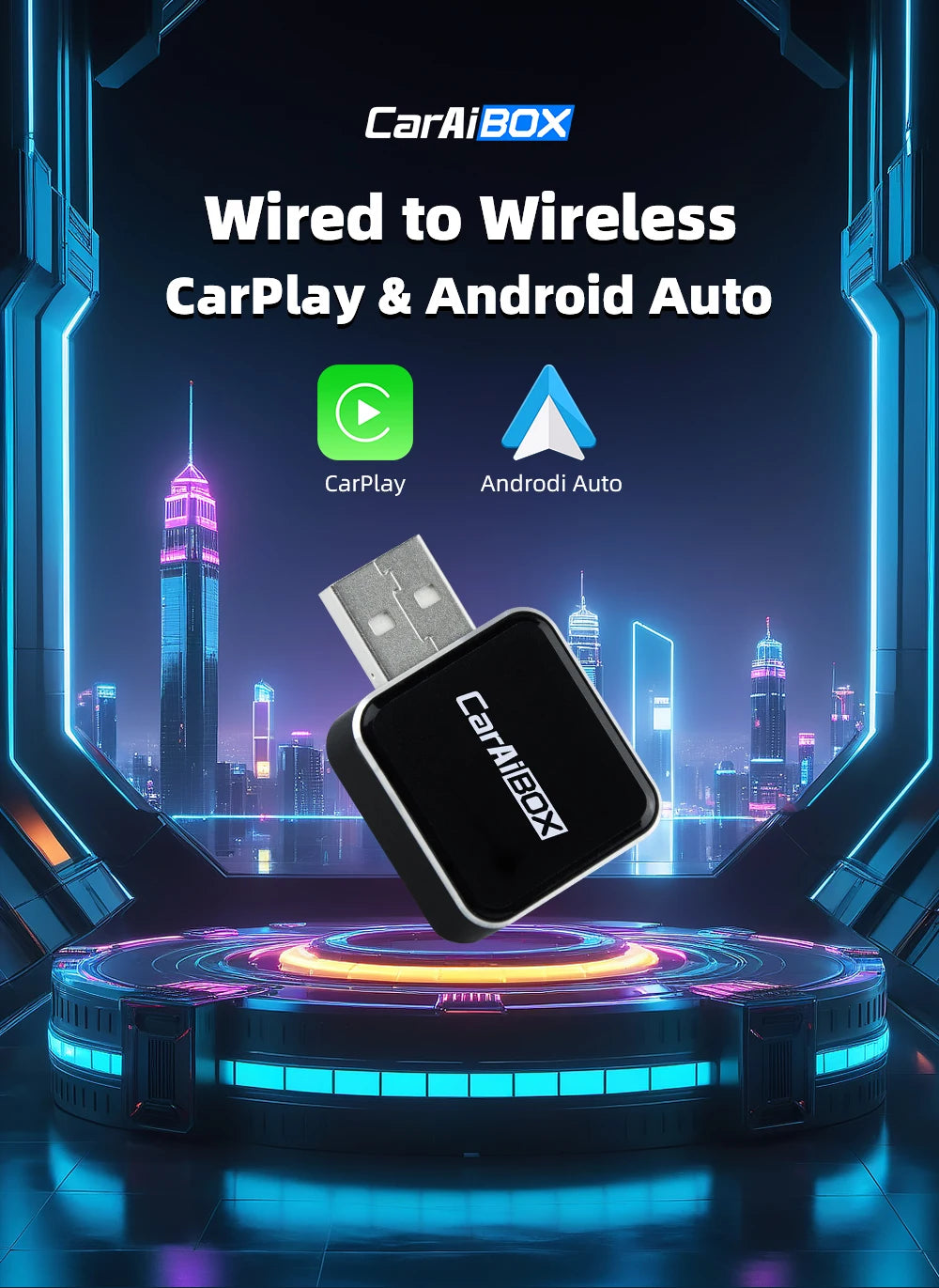 CarAIBOX 2in1 Wireless CarPlay Dongle und Wireless Android Auto Box für Autoradio mit kabelgebundenem CarPlay