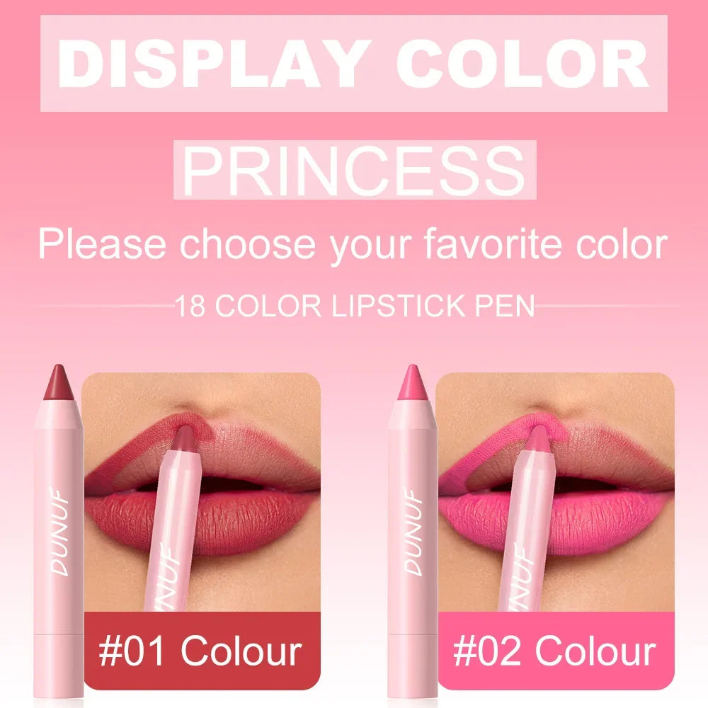 18-Colors Lipstick Pencil Waterproof Sexy Red Matte Contour Tint Lipstick Lasting Non-stick Cup Lipliner Pen Lip Makeup Cosmetic