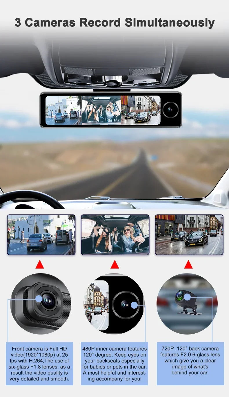 4G Video Recorder 3-CH Auto DVR ADAS Android 8.1 Rückspiegel 1080P Spezielle Halterung Auto 11 