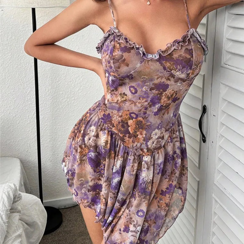 Nightgown Floral camisole mini skirt with sexy lace hot women's night shirts sexy hot woman pajamas slip underwear silk Sex shop