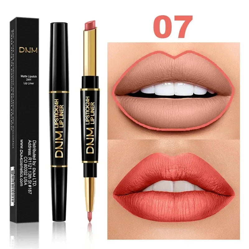 2 in 1 matter Lippenstift, doppelseitiger Lippenkonturenstift, Rot/Nude, langlebig, wasserdicht, charmante Make-up-Tools für Damen