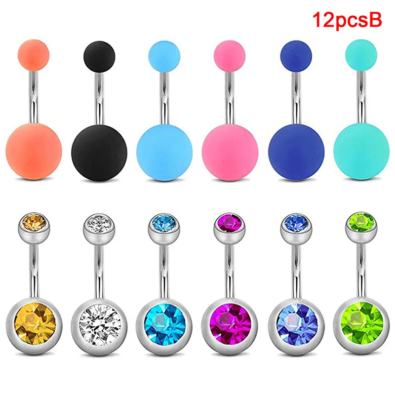 5-12pc/Set Cute Dangle Belly Ring Pack 14G Navel Piercing Bulk Sexy Belly Ring Set Belly Button Ring Lot Pircing Ombligo Jewelry