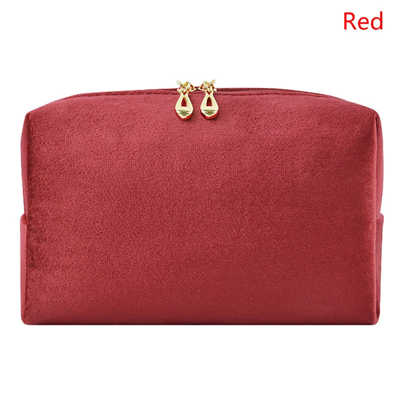 1 Pc Velvet Women Cosmetic Bag Travel Large Makeup Bag Solid Color Zipper Lipstick Storage Bags Female Make Up Organizer Pouch