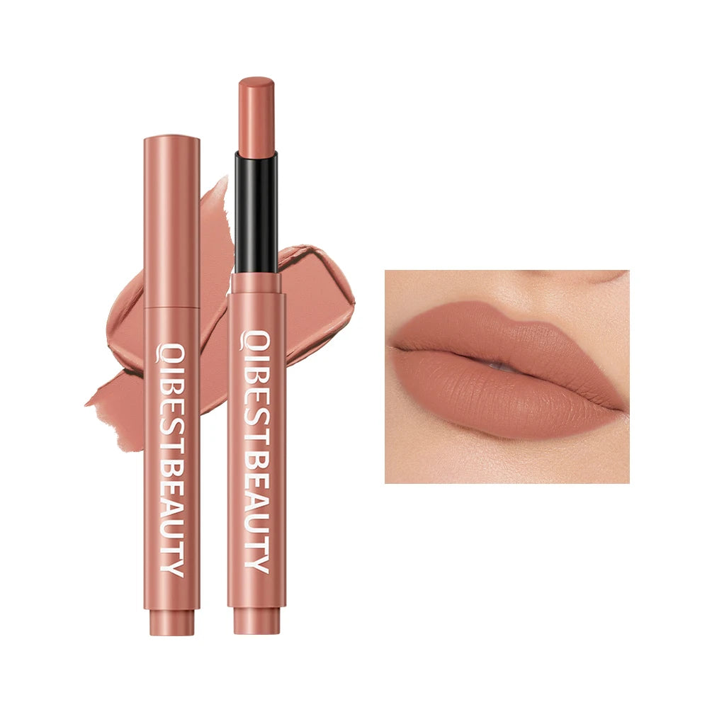 QIBEST Matte Lippenstift Lip Tint Langlebig Samt Lipliner Bleistift Nicht Verblassen Antihaft-Cup Make-Up Lippenstift Lippenbalsam Kosmetik