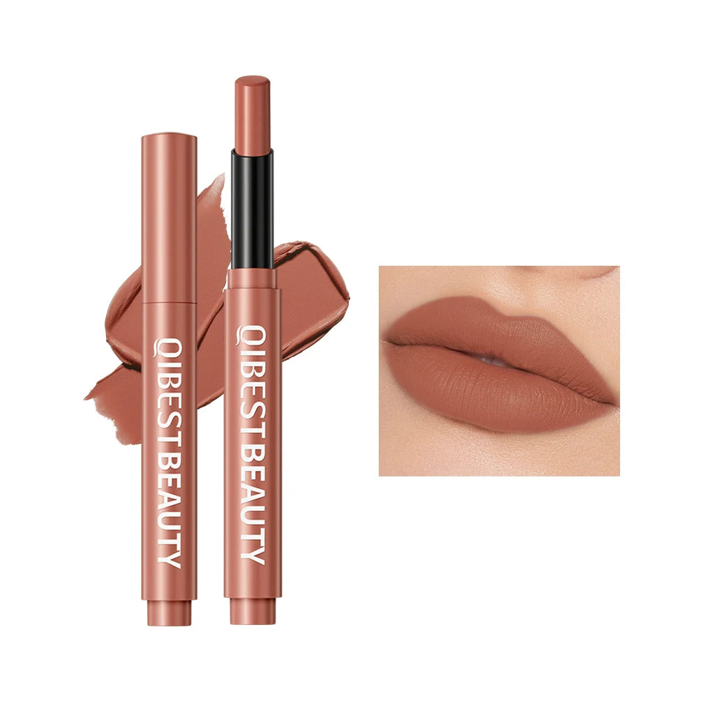 QIBEST Matte Lippenstift Lip Tint Langlebig Samt Lipliner Bleistift Nicht Verblassen Antihaft-Cup Make-Up Lippenstift Lippenbalsam Kosmetik