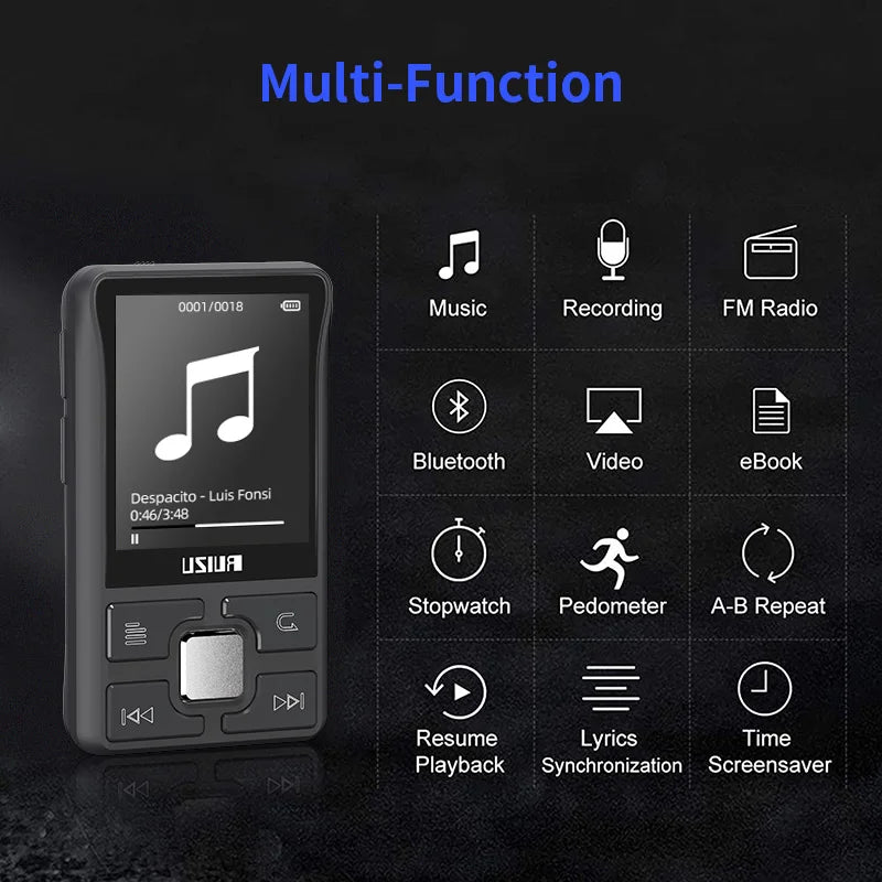 RUIZU Original X55 Clip Sport Bluetooth MP3-Player Mini mit Bildschirmunterstützung TF-Karte Tragbarer Musik-Video-Player-Recorder E-Book