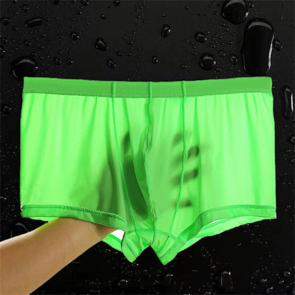 Sexy Boxershorts für Männer, transparent, nahtlos, aus Eisseide, ultradünn, Nylon-Unterwäsche für schwule Männer, Übergröße