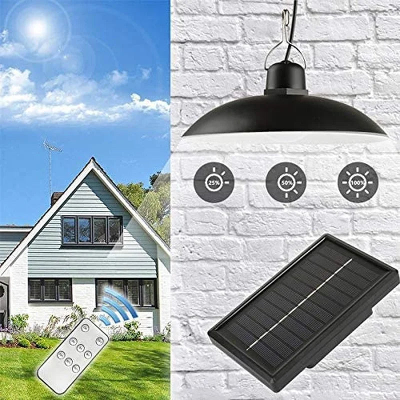 Solar-Pendelleuchte für den Außenbereich, wasserdichte LED-Lampe, Doppelkopf-Kronleuchter-Dekorationen mit Fernbedienung für den Innenbereich, Schuppen, Scheune