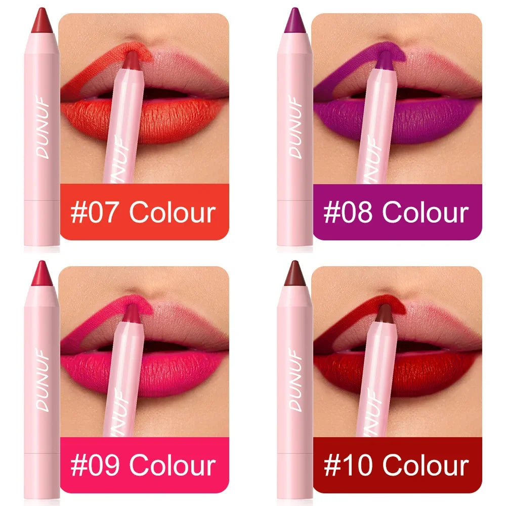 18-Colors Lipstick Pencil Waterproof Sexy Red Matte Contour Tint Lipstick Lasting Non-stick Cup Lipliner Pen Lip Makeup Cosmetic