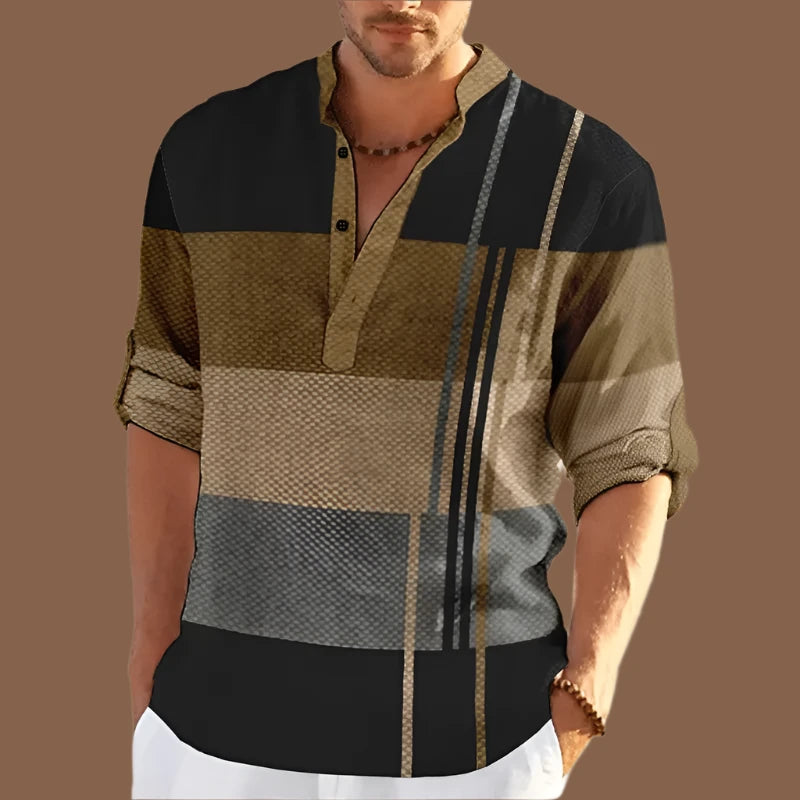 Striped Color Block 3D Print Henley Shirts