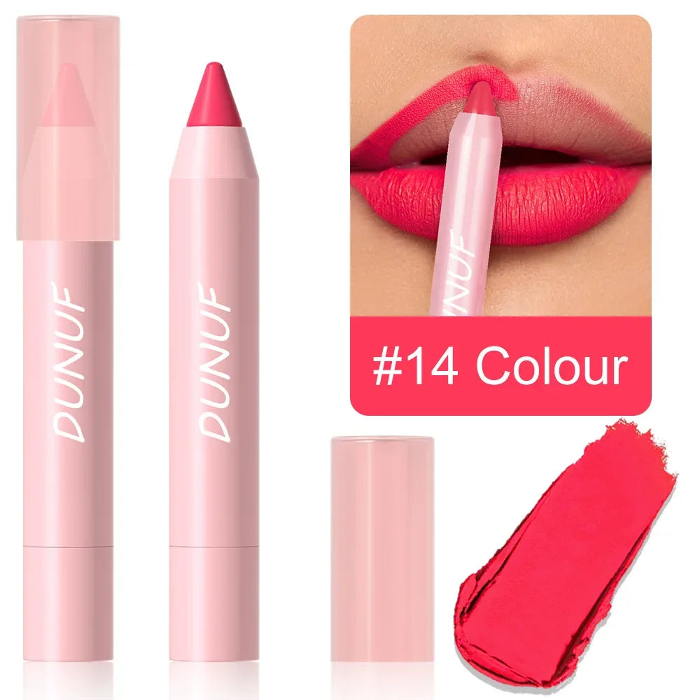 18-Colors Lipstick Pencil Waterproof Sexy Red Matte Contour Tint Lipstick Lasting Non-stick Cup Lipliner Pen Lip Makeup Cosmetic