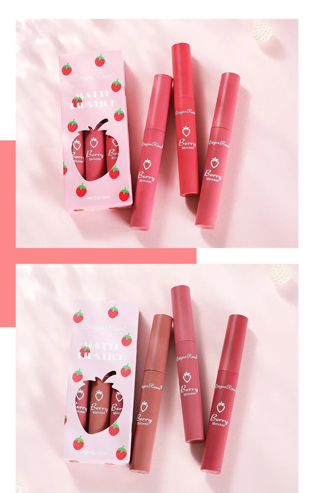 3 stücke Erdbeere Lip Glaze Set Samt Matte Flüssigen Lippenstift Lippenstift