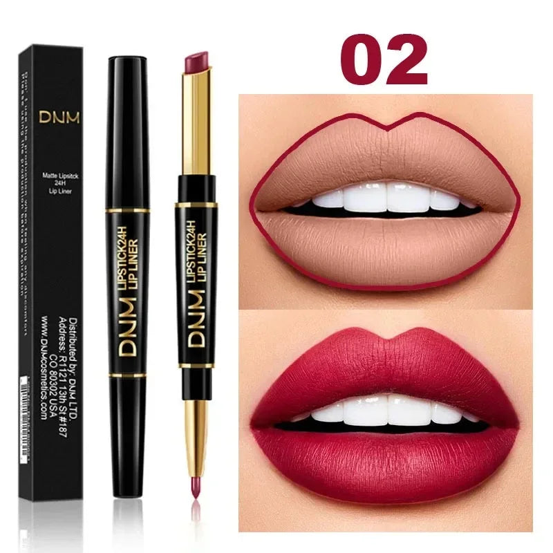 2 in 1 matter Lippenstift, doppelseitiger Lippenkonturenstift, Rot/Nude, langlebig, wasserdicht, charmante Make-up-Tools für Damen