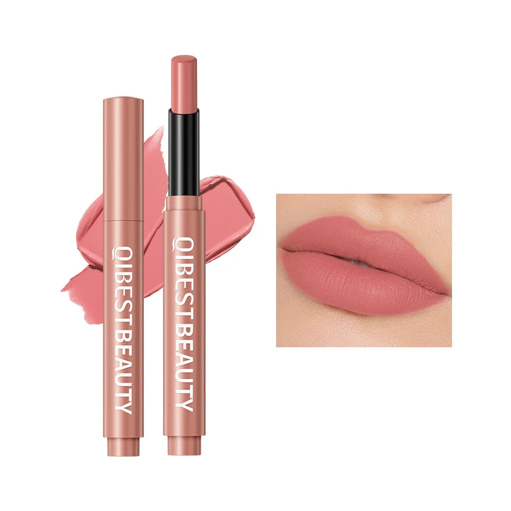 QIBEST Matte Lippenstift Lip Tint Langlebig Samt Lipliner Bleistift Nicht Verblassen Antihaft-Cup Make-Up Lippenstift Lippenbalsam Kosmetik